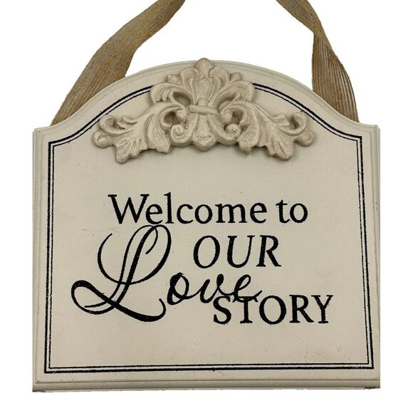 Welcome To Our Love Story Farmhouse Style Wood Mini Reception Wedding Sign - Picture 4 of 6